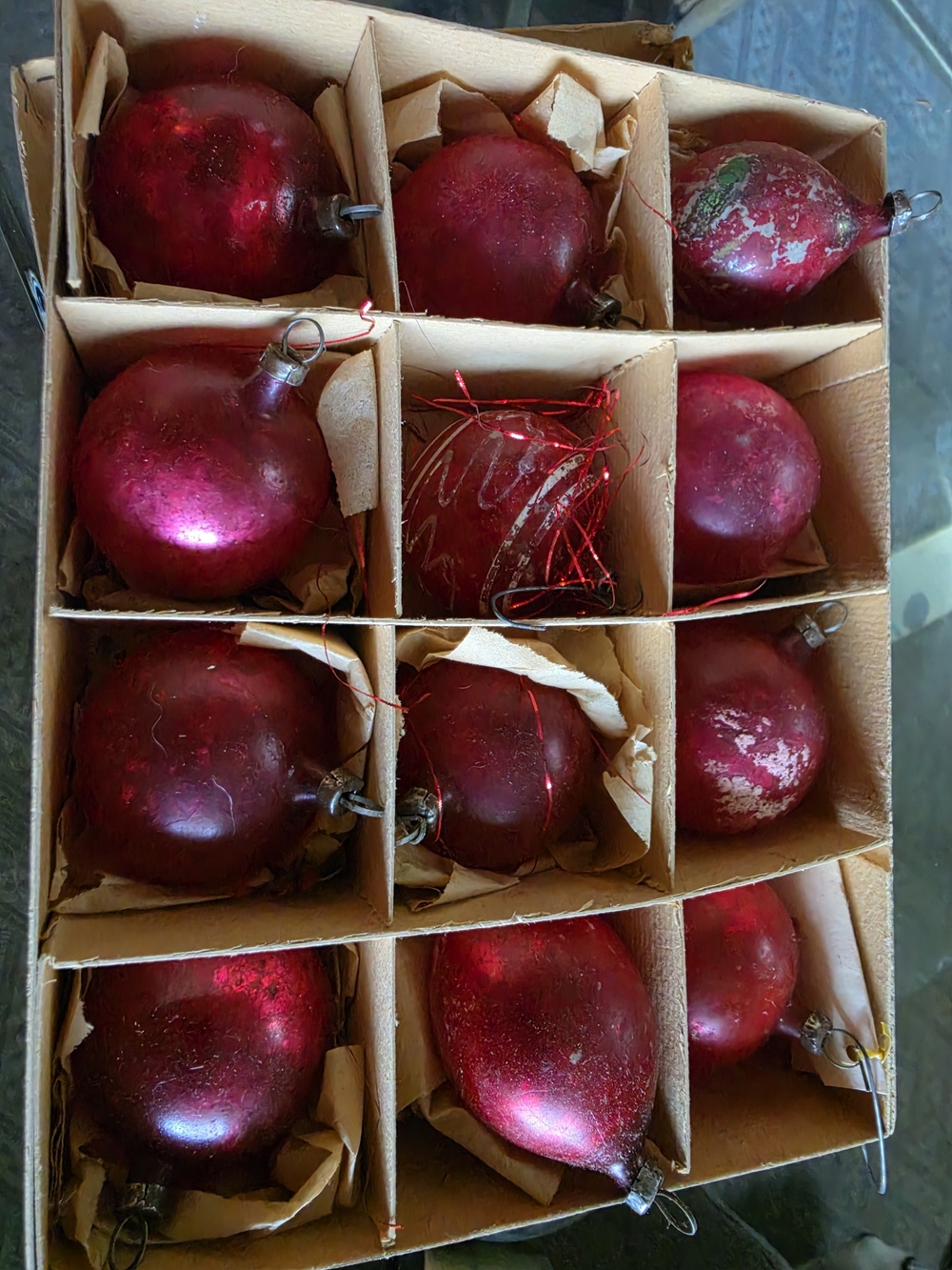 Vintage Red Glass Christmas Ornaments - Unbranded